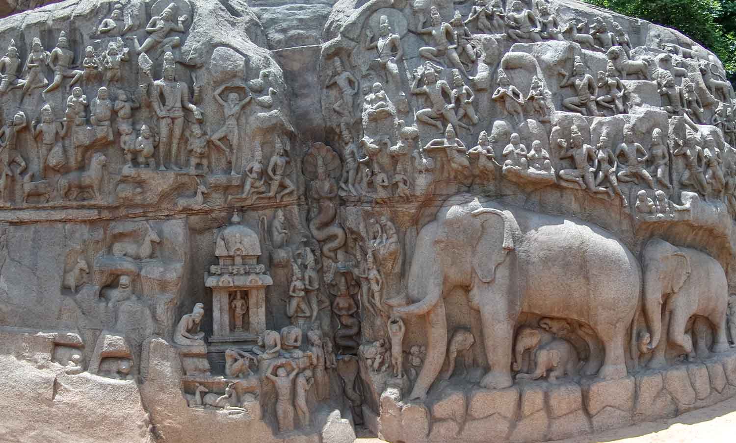 Ganga's Descent to Earth at Mahabalipuram, Tamil Nadu.