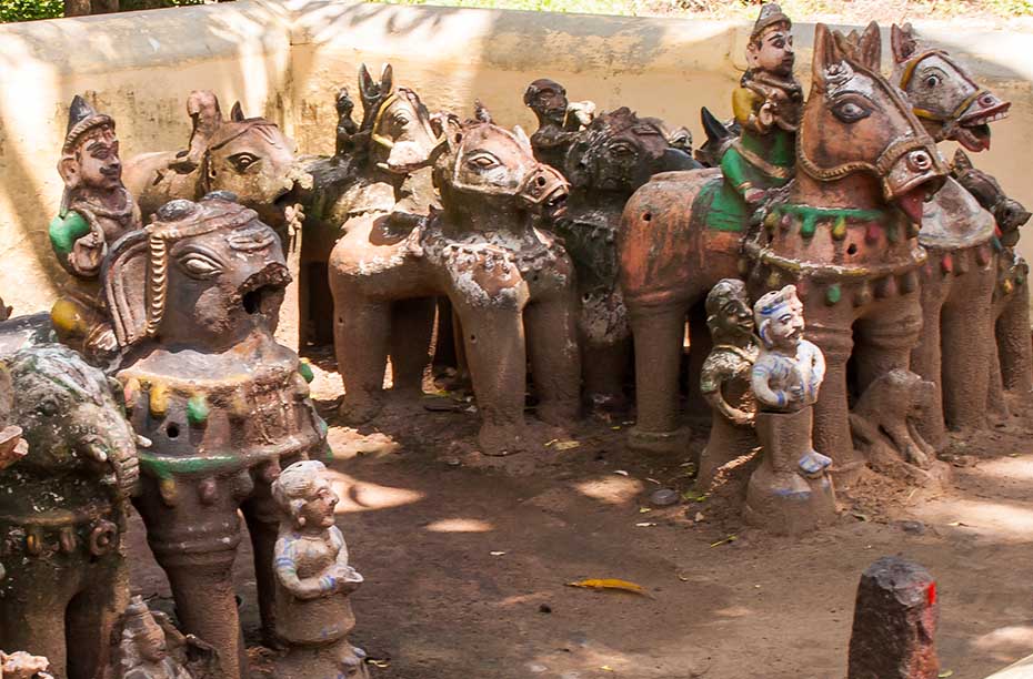 Ayyanar God provided with clay horses to ride around the village during his night-vigil